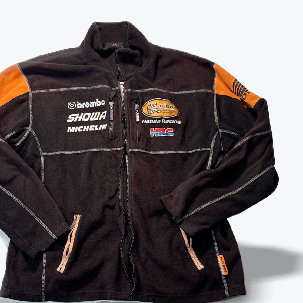 Vintage Honda Racing Team HM Plant Fleece Jacket Mens Large Black HRC CBR Brembo